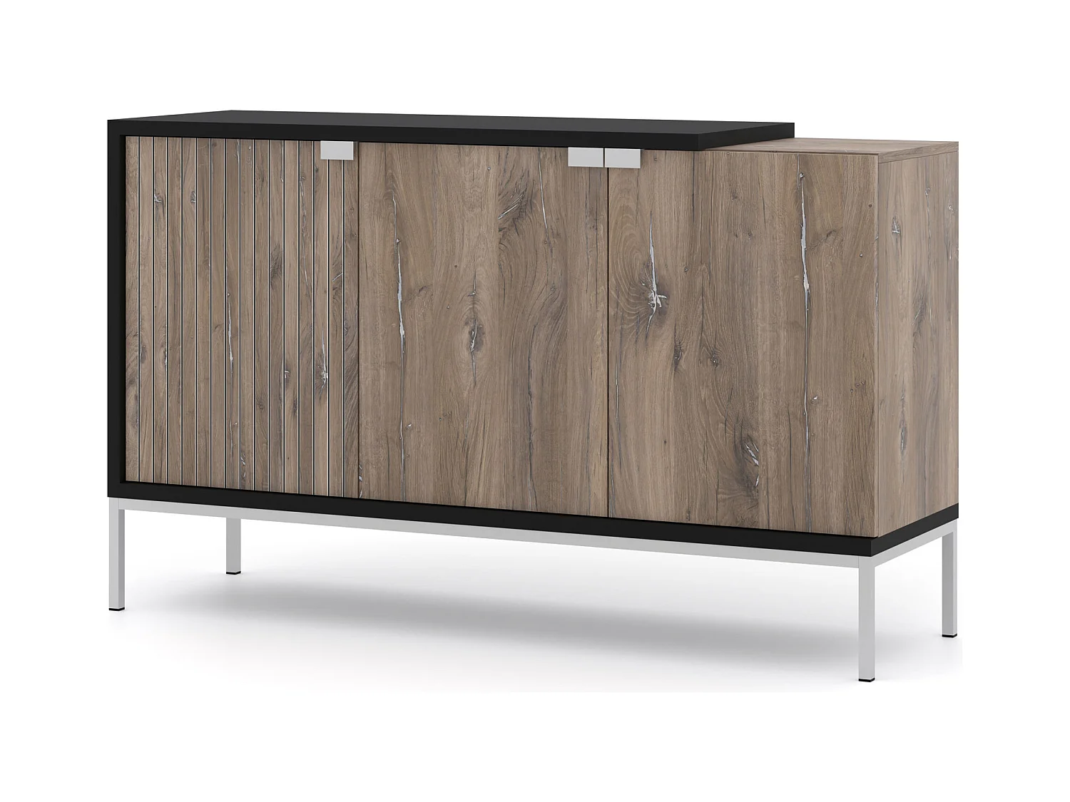 Commode TOLEDO 143 cm 3D chêne flagstaff / noir mat - cadre argenté