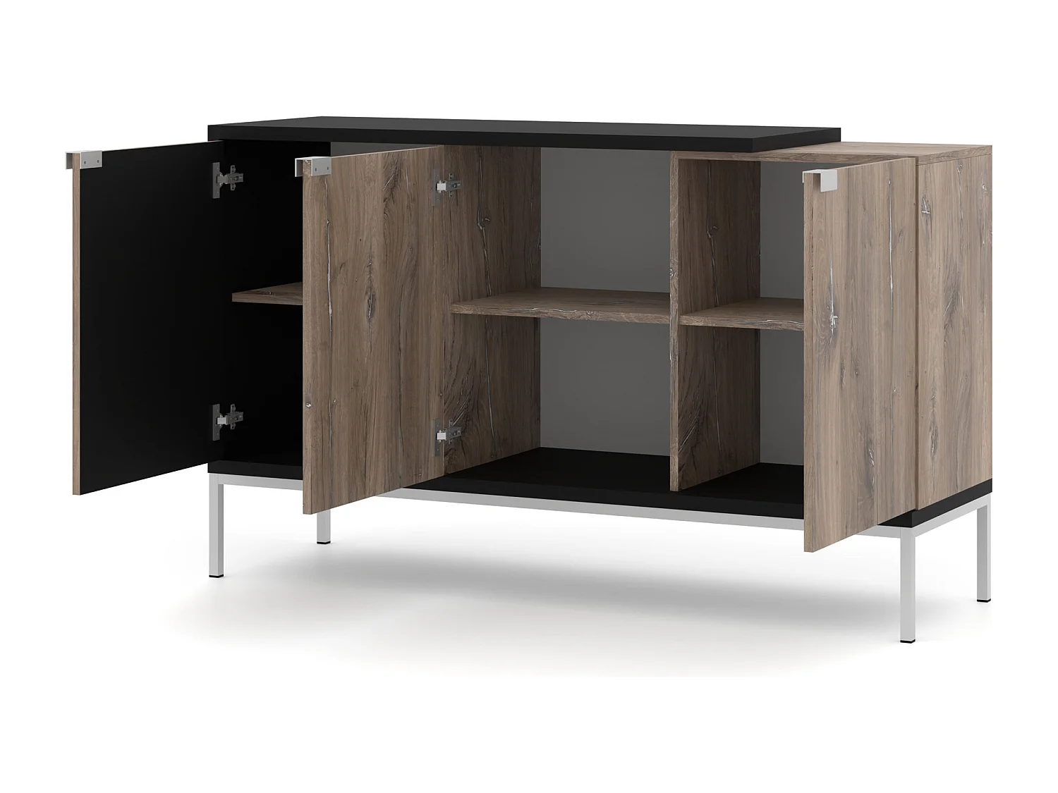 Commode TOLEDO 143 cm 3D chêne flagstaff / noir mat - cadre argenté