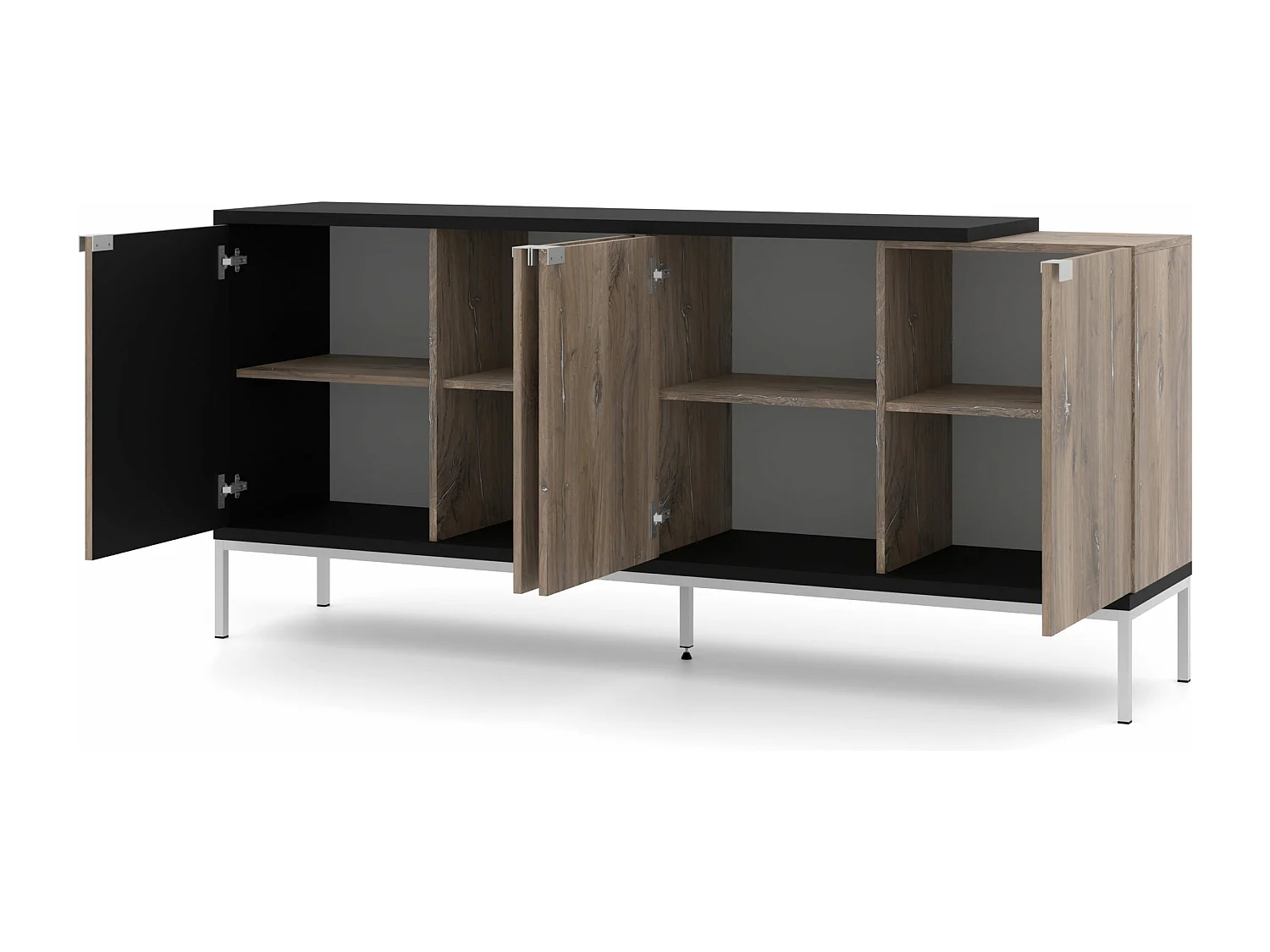 Cómoda TOLEDO 190 cm 4D roble flagstaff / negro mate