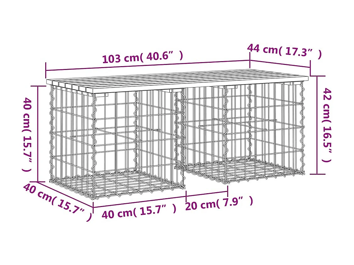 Panca da Giardino Design Gabbione 103x44x42 cm Pino Impregnato