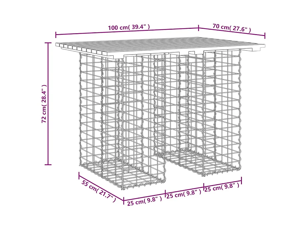 Tavolo da giardino in gabbione design 100x70x72 cm in legno massello Douglas