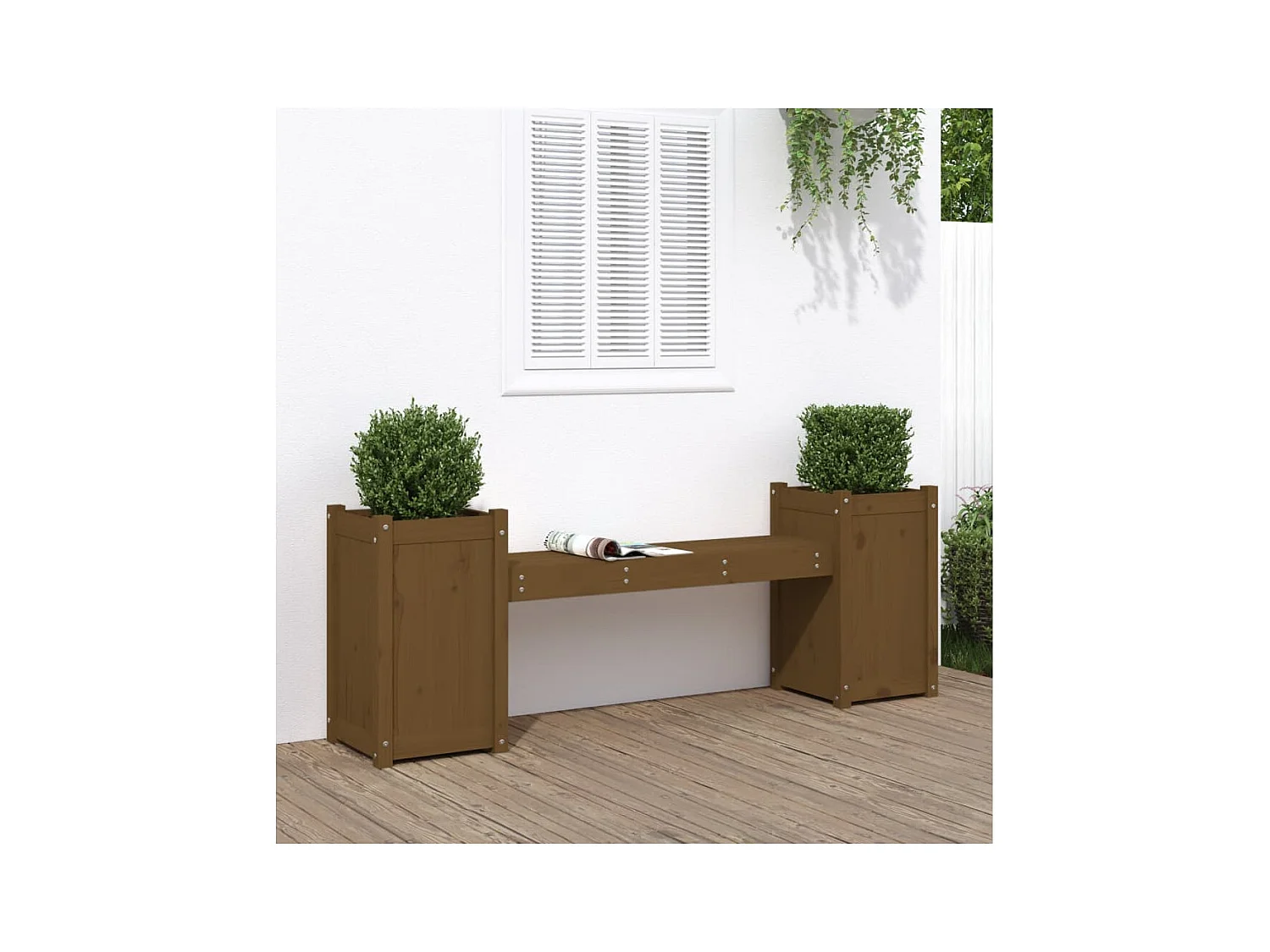 Banc avec jardinières marron miel bois massif de pin