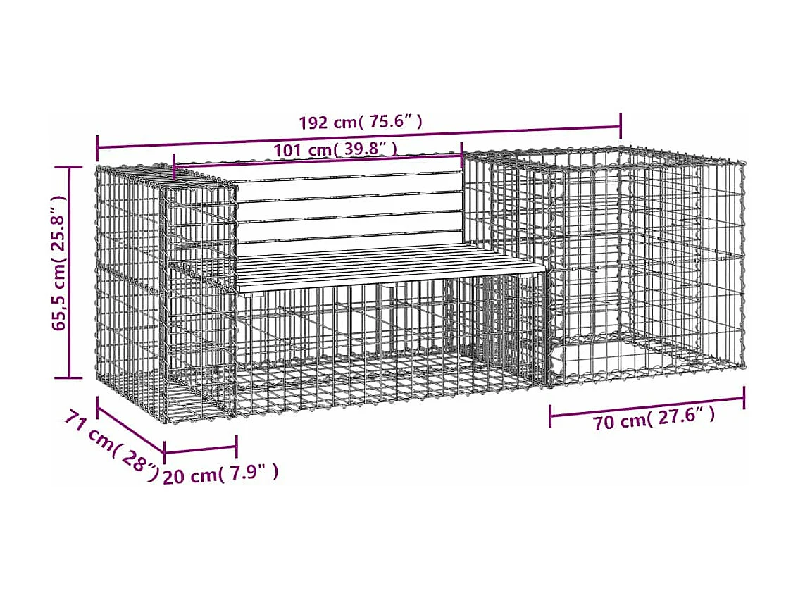 Banc de jardin avec panier en gabion bois massif de pin