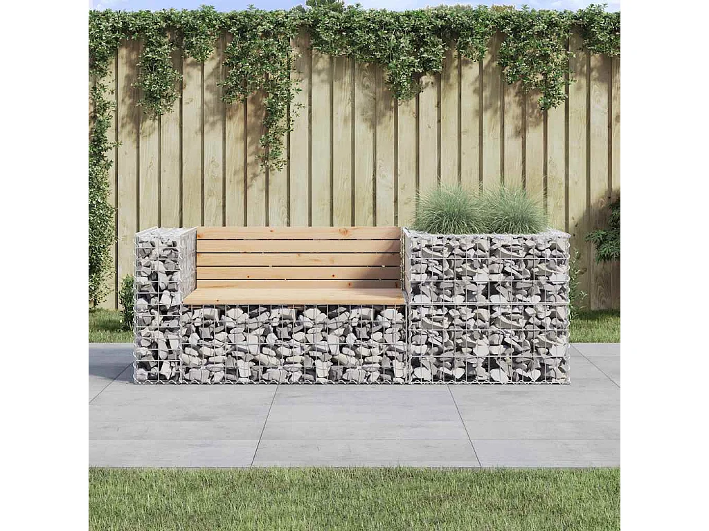Panca da Giardino con Cesto Gabbione in Legno Massello di Pino