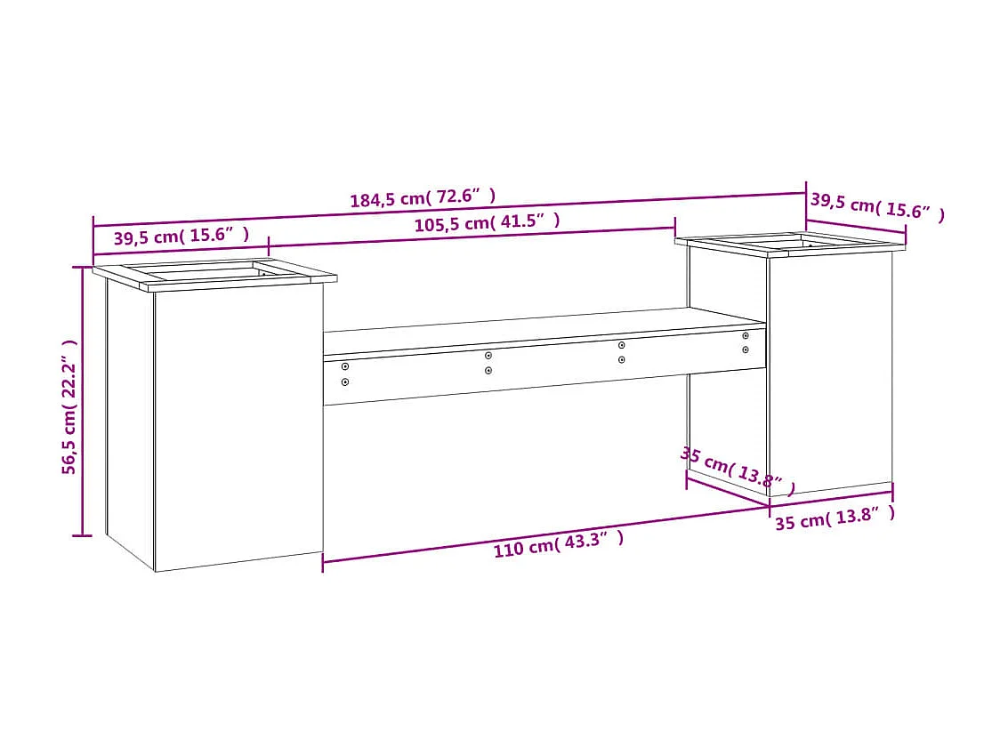Banc avec jardinières 184,5x39,5x56,5cm bois massif de douglas