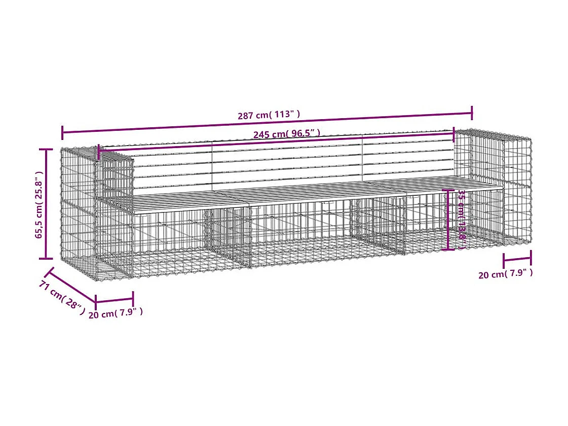 Tuinbank schanskorfontwerp 287x71x65,5 cm massief douglashout