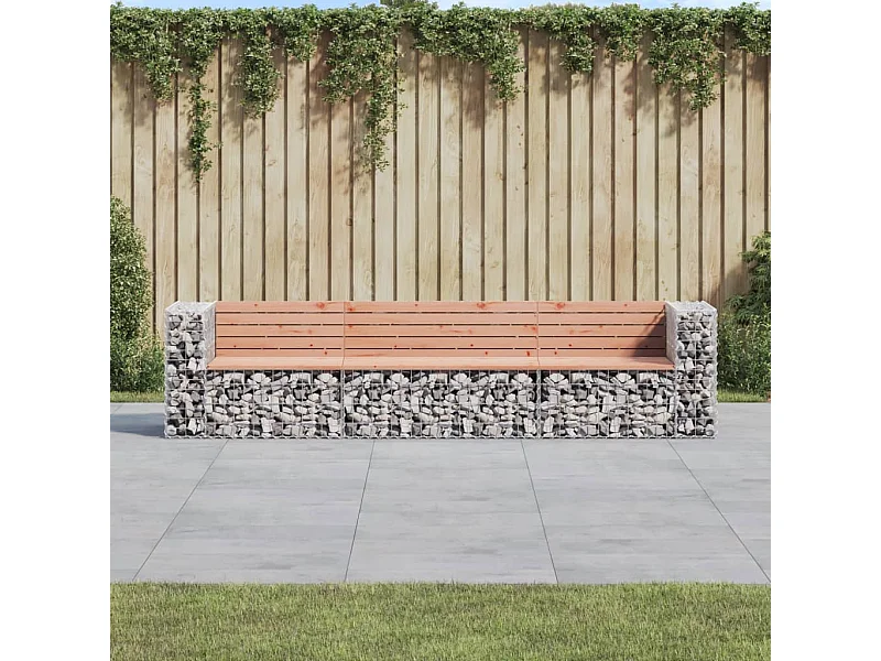 Gartenbank aus Gabionen 287x71x65,5 cm Massivholz Douglasie