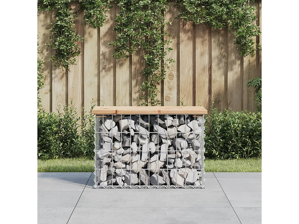 Gartenbank aus Gabionen 63x31,5x42 cm Massivholz Kiefer