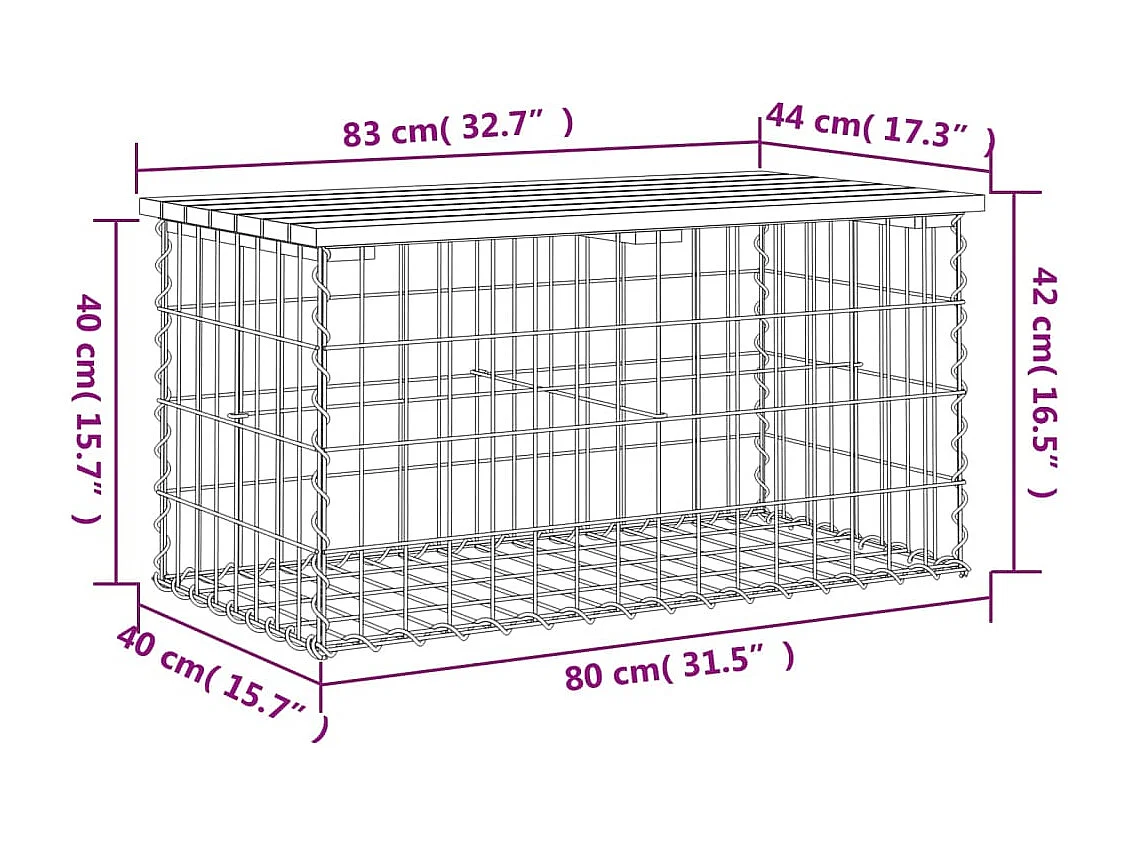 Banc de jardin design de gabion 83x44x42 cm bois massif de pin
