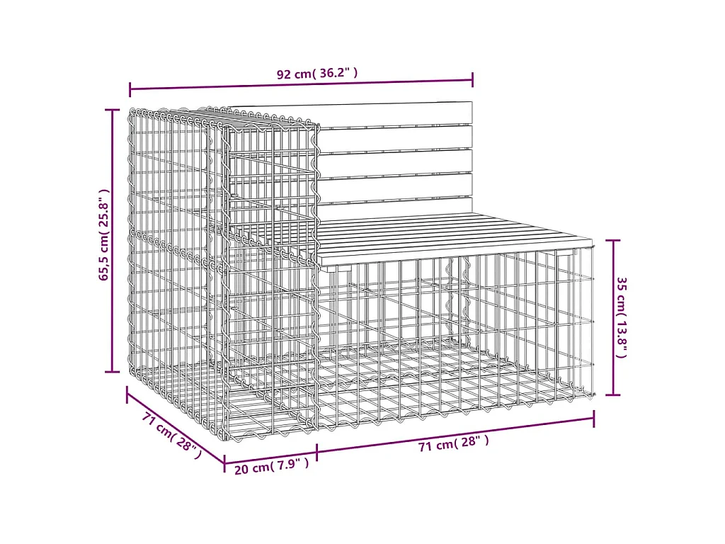 Banc de jardin design gabion 92x71x65,5cm bois de pin imprégné