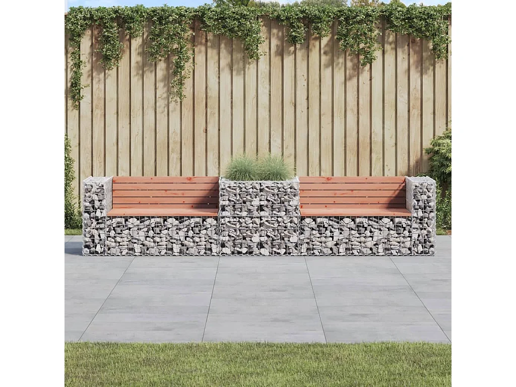 Panca da Giardino con Cesto Gabbione Legno Massello di Douglas