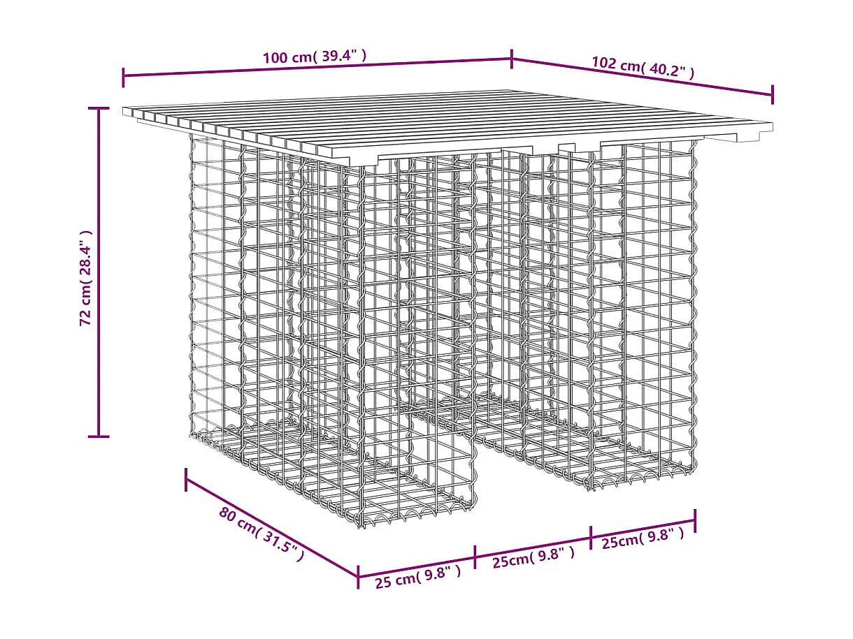Gartentisch aus Gabionen 100x102x72 cm Massivholz Douglasie