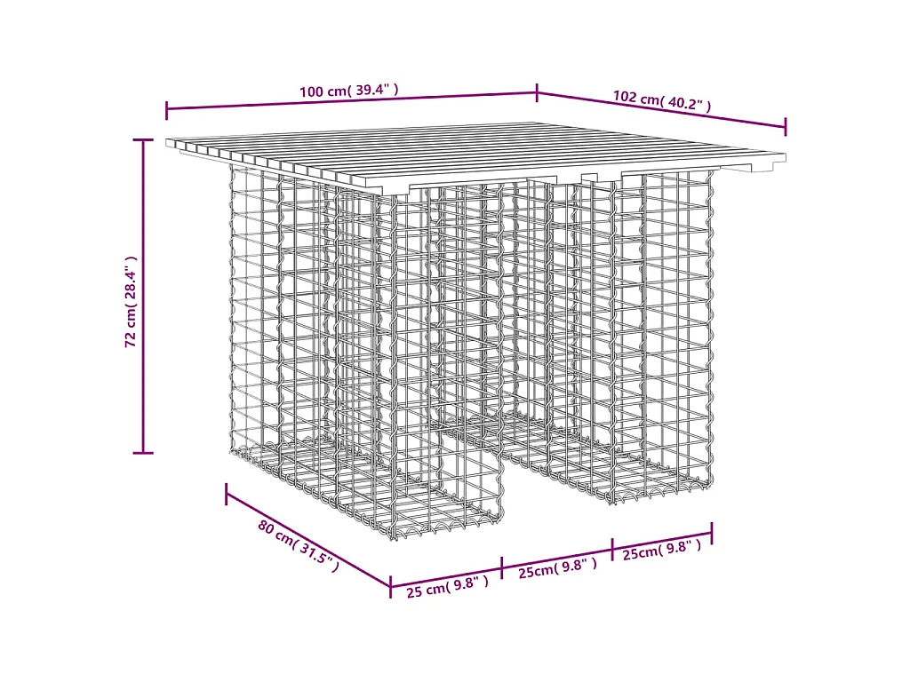 Tavolo da giardino in gabbione design 100x102x72 cm in legno massello Douglas