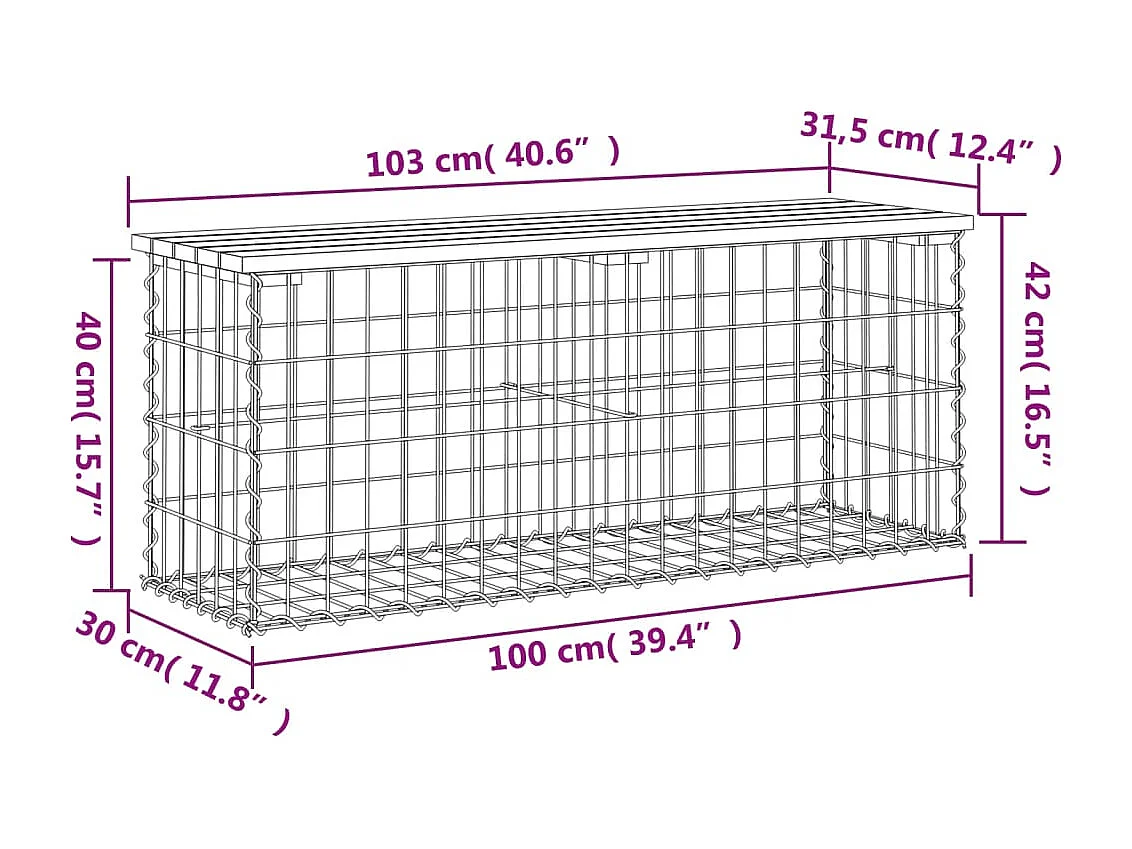 Panca da Giardino Design Gabbione 103x31,5x42cm Pino Impregnato