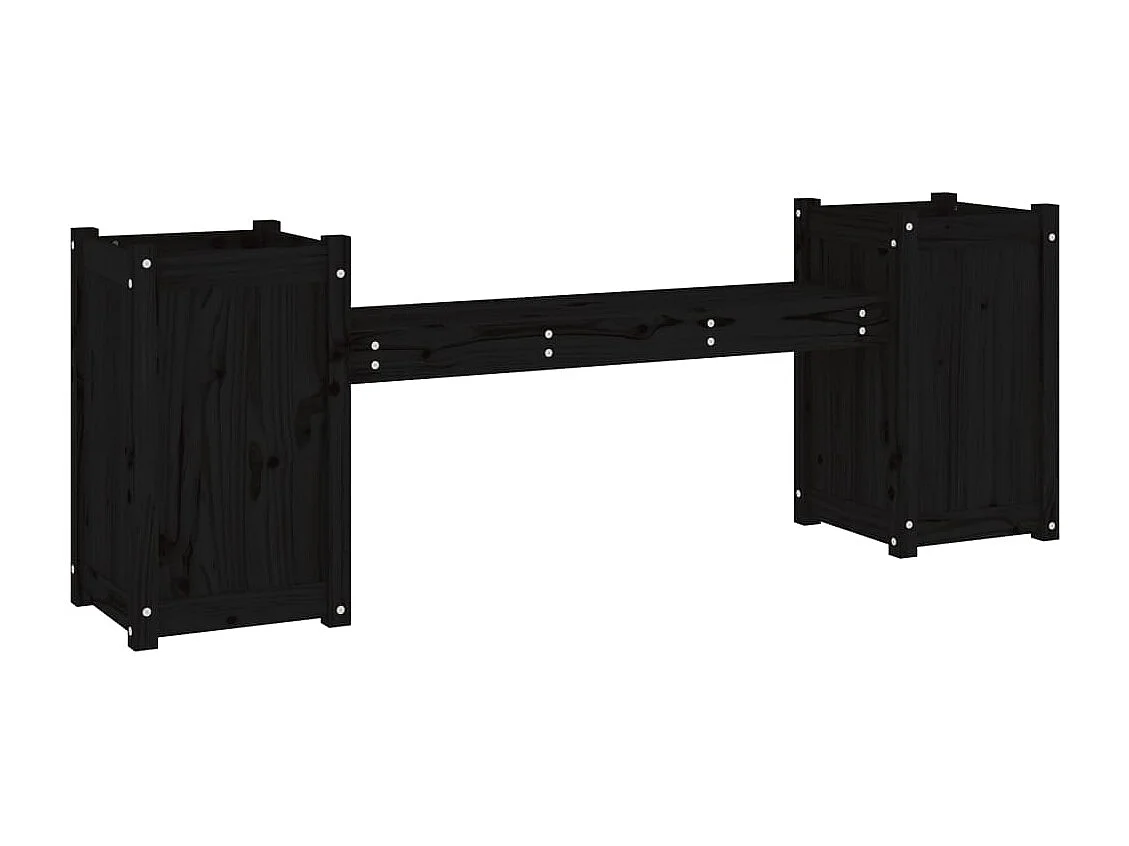 Banc avec jardinières noir 180x36x63 cm bois massif de pin