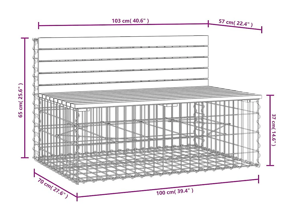 Banc de jardin design de gabion 103x70x65 cm bois massif de pin