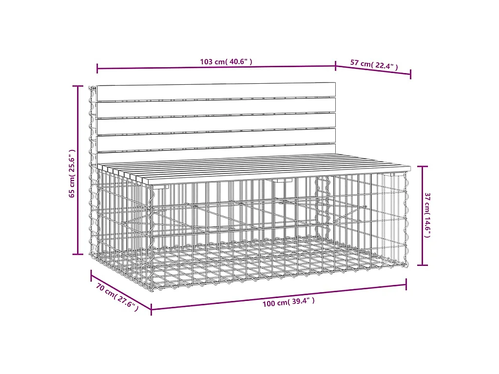 Gartenbank aus Gabionen 103x70x65 cm Massivholz Kiefer