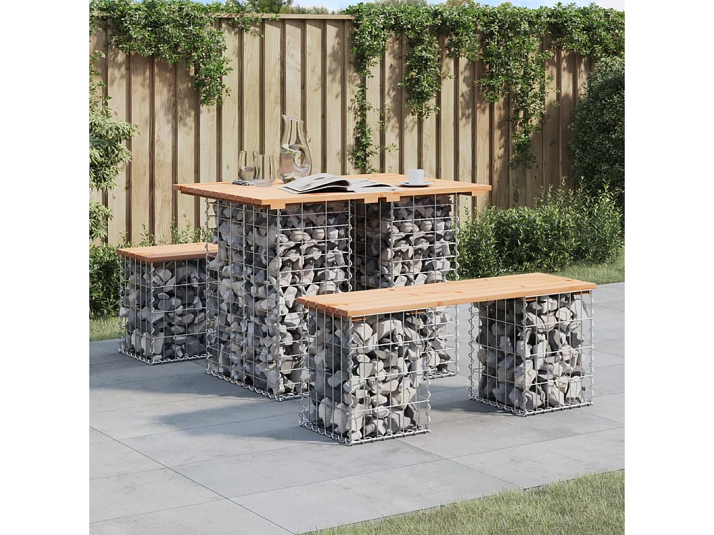 Gartentisch aus Gabionen 100x70x72 cm Massivholz Kiefer