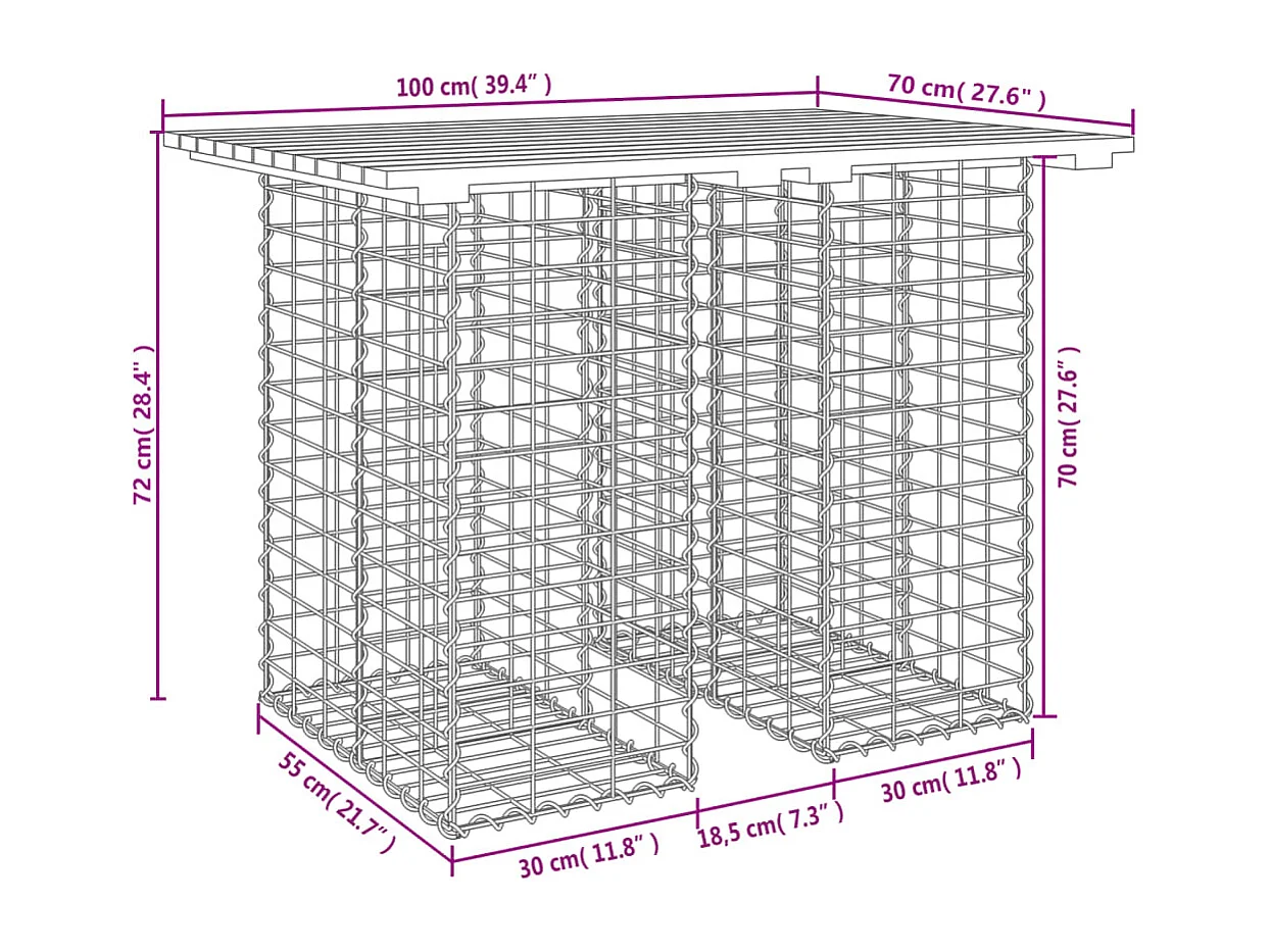 Tavolo da giardino in gabbione design 100x70x72 cm in legno di pino impregnato