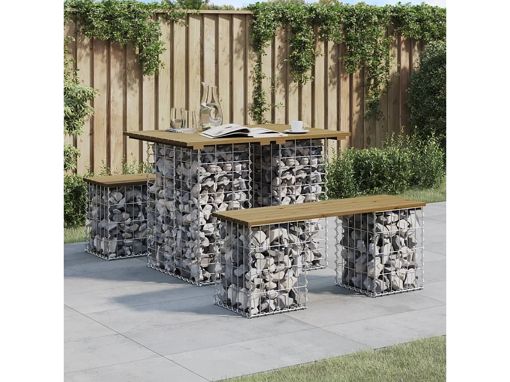 Tavolo da giardino in gabbione design 100x70x72 cm in legno di pino impregnato