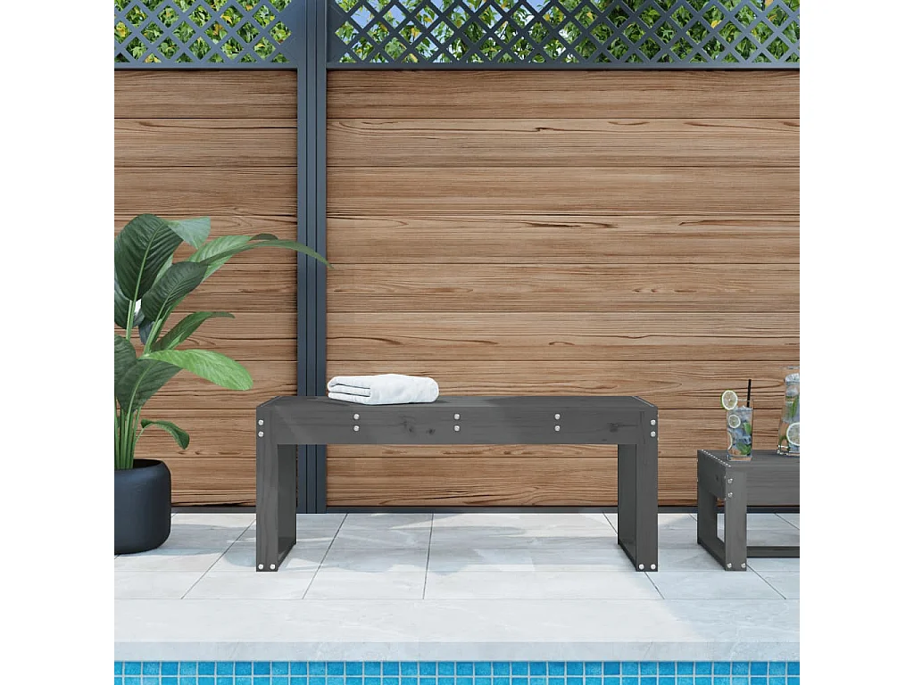 Banc de jardin gris 110x38x45 cm bois massif de pin