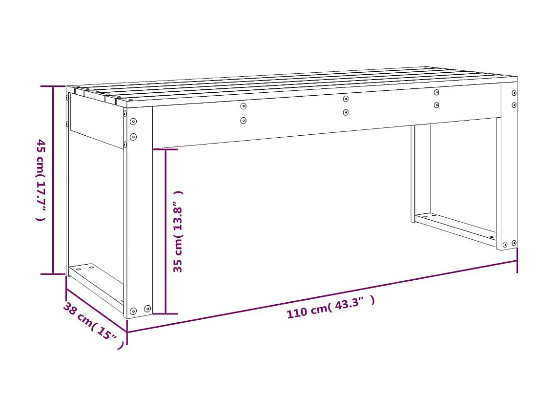 Banc de jardin gris 110x38x45 cm bois massif de pin