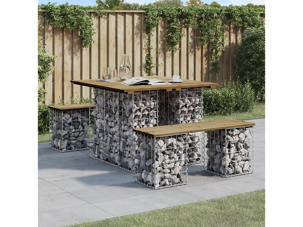 Tavolo da giardino in gabbione design 100x102x72 cm in legno di pino impregnato