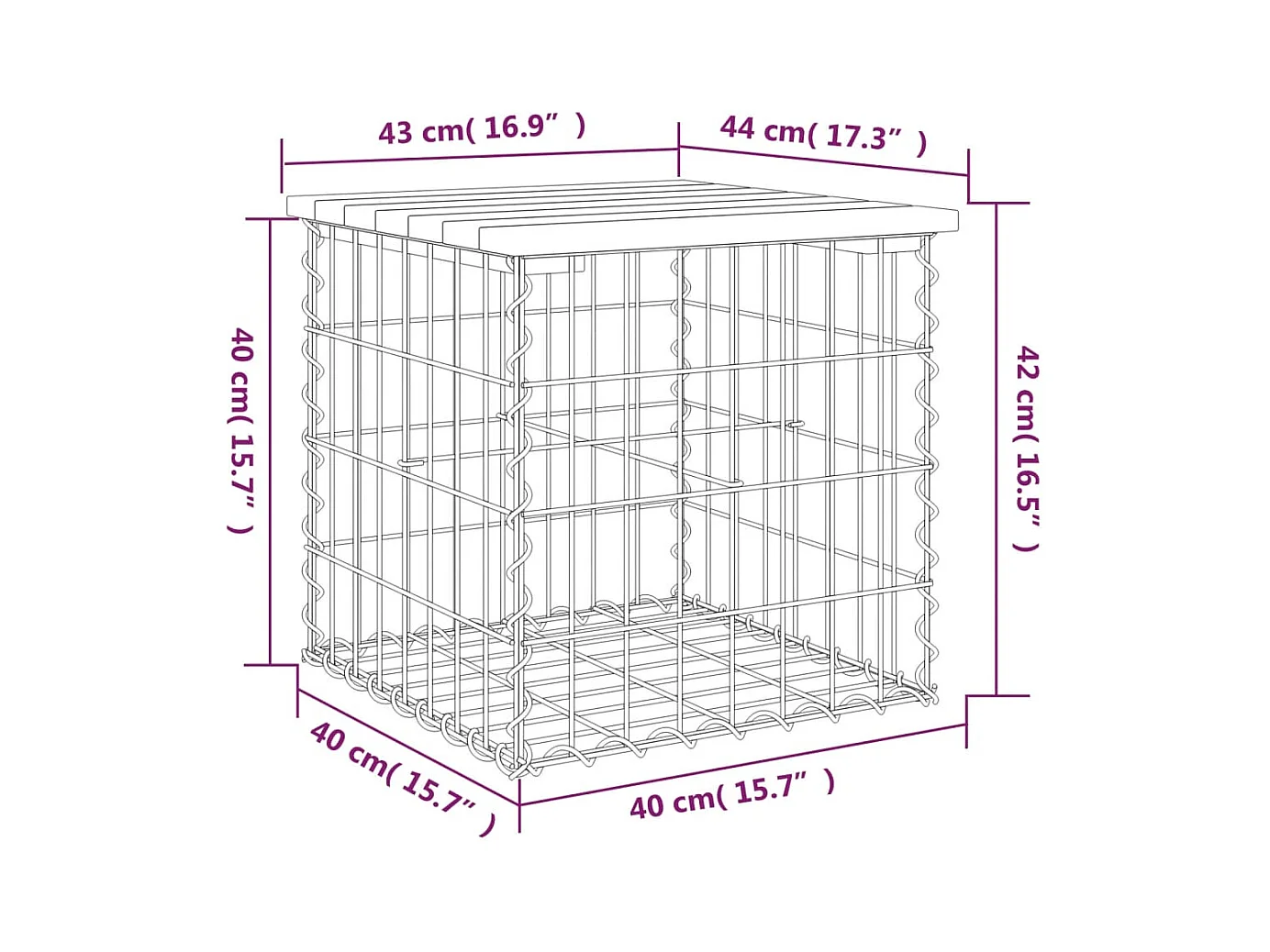 Panca da Giardino Design Gabbione 43x44x42 cm Massello Douglas