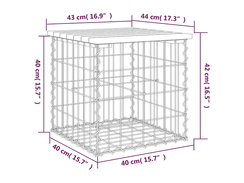 Banc de jardin design gabion 43x44x42 cm bois massif de douglas