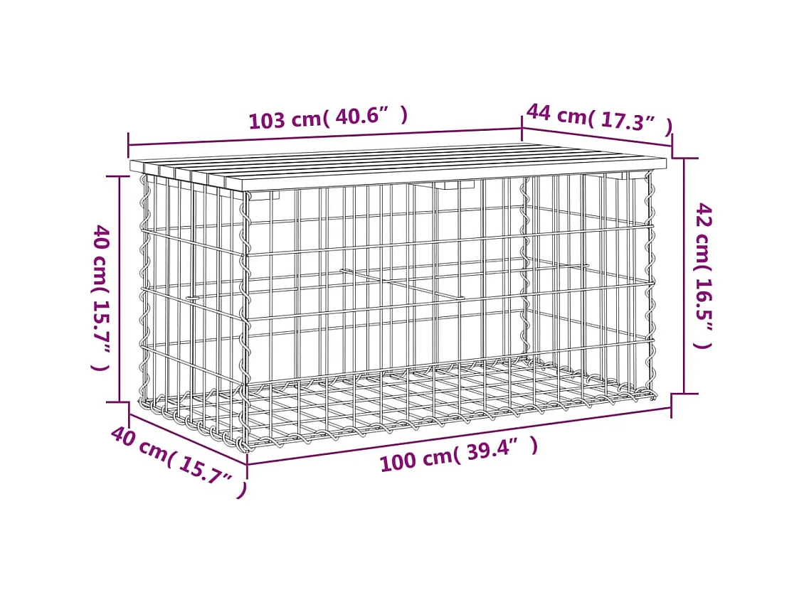Gartenbank aus Gabionen 103x44x42 cm Massivholz Kiefer