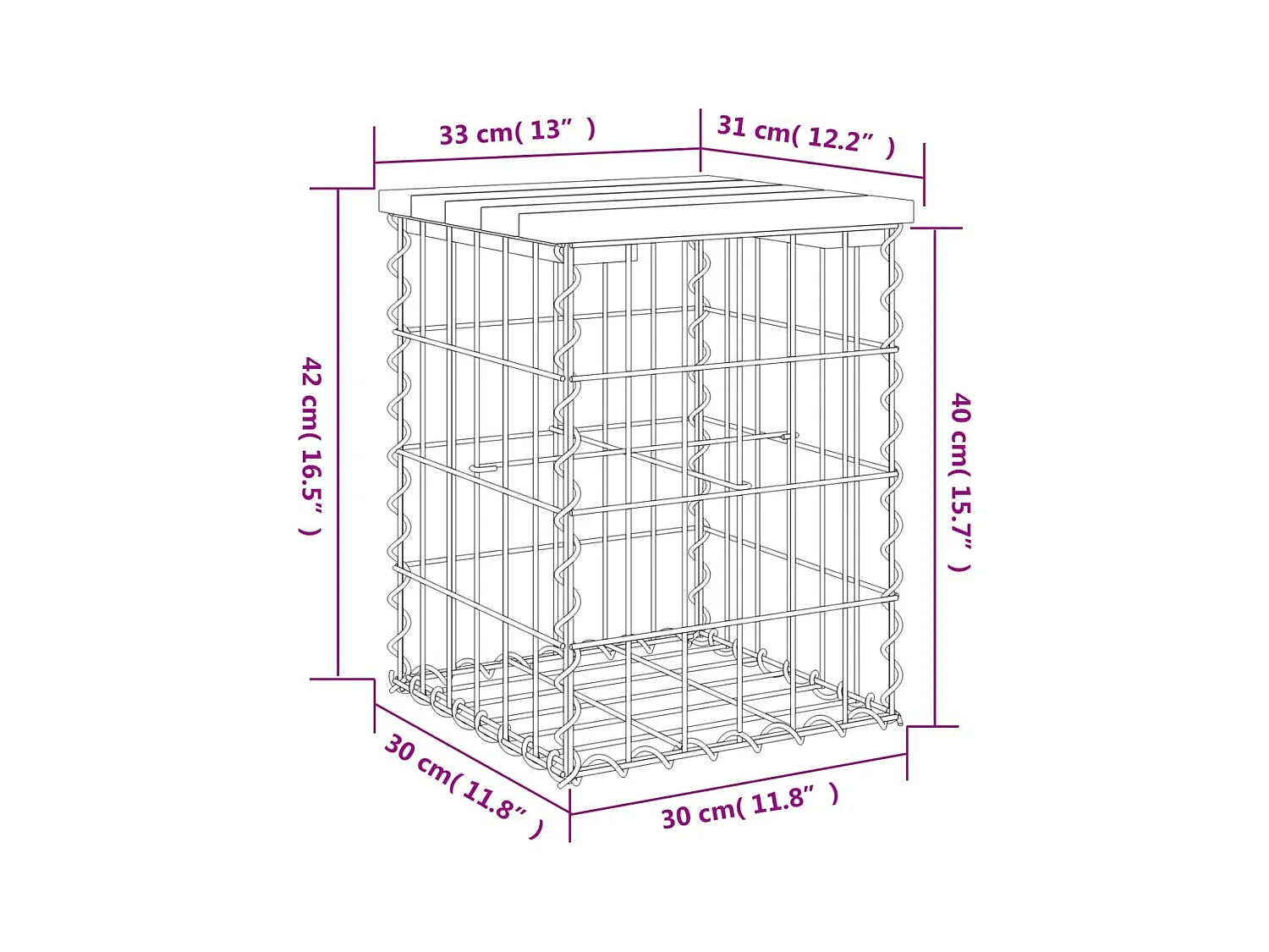 Banc de jardin design gabion 33x31x42 cm bois de pin imprégné