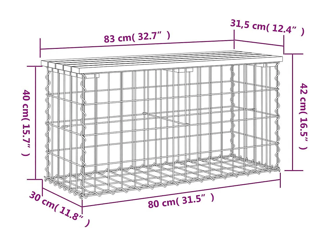 Banc de jardin design gabion 83x31,5x42 cm bois de pin imprégné