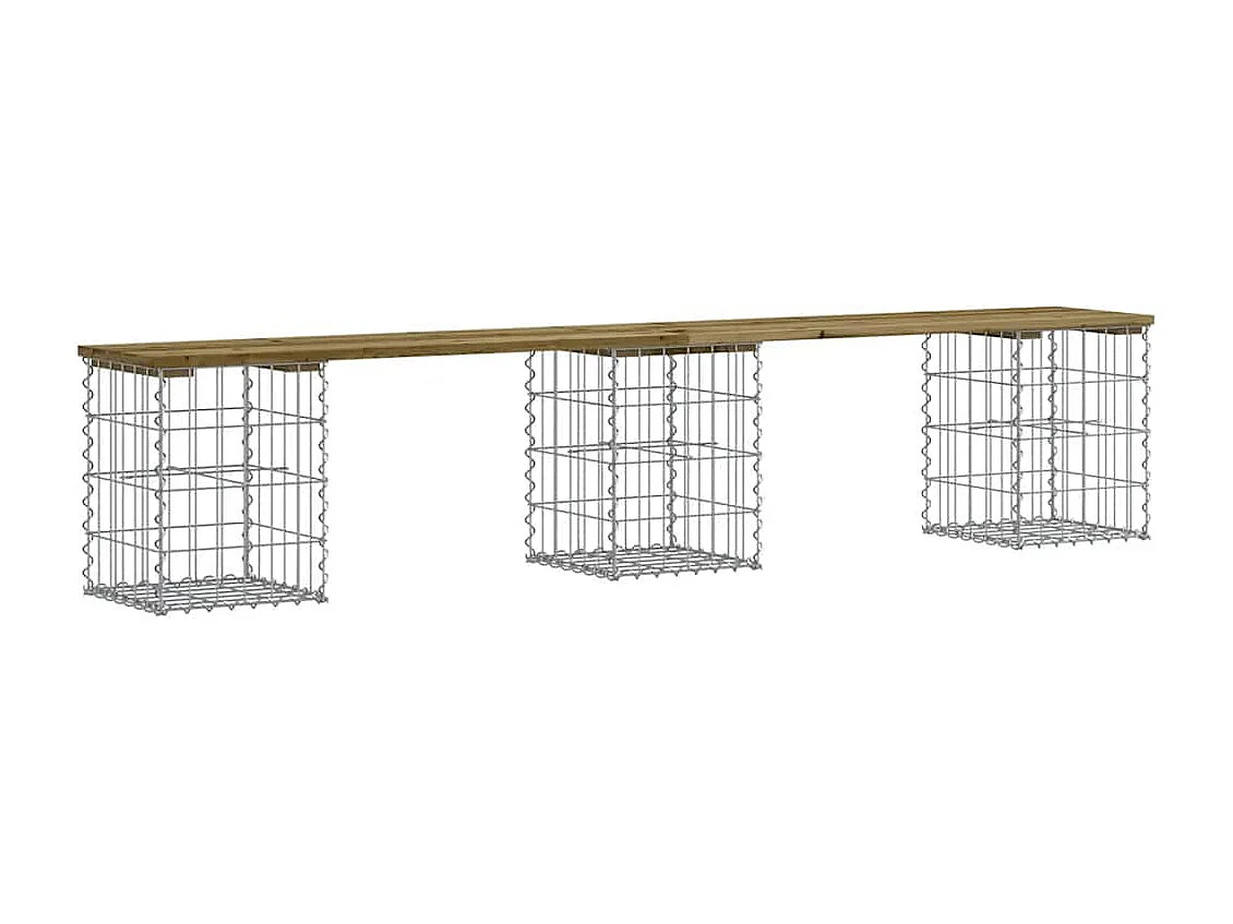 Gartenbank aus Gabionen 203x31x42 cm Kiefernholz Imprägniert