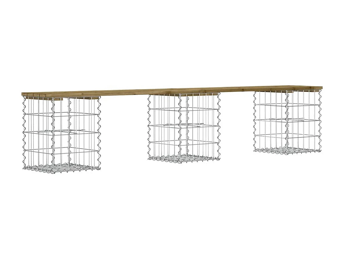 Gartenbank aus Gabionen 203x31x42 cm Kiefernholz Imprägniert