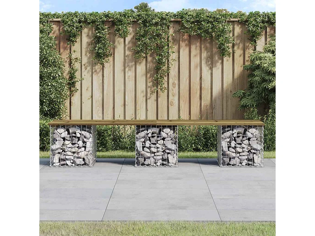 Panca da Giardino Design Gabbione 203x31x42 cm Pino Impregnato