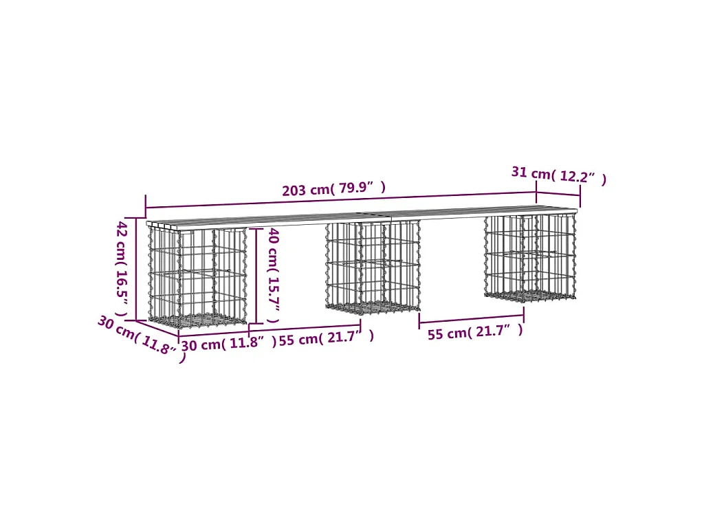 Panca da Giardino Design Gabbione 203x31x42 cm Pino Impregnato