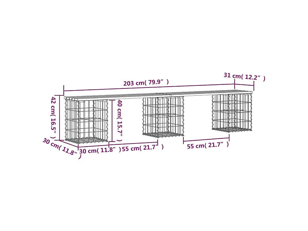 Panca da Giardino Design Gabbione 203x31x42 cm Pino Impregnato