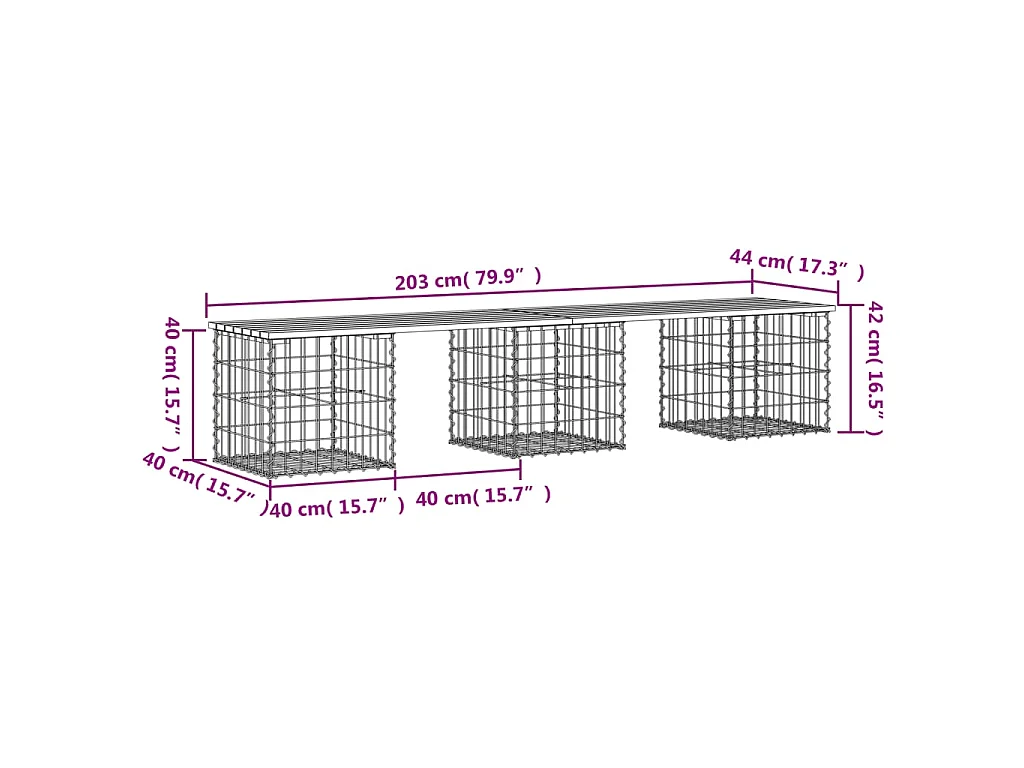Panca Giardino Design Gabbione 203x44x42 cm Legno Massello Pino