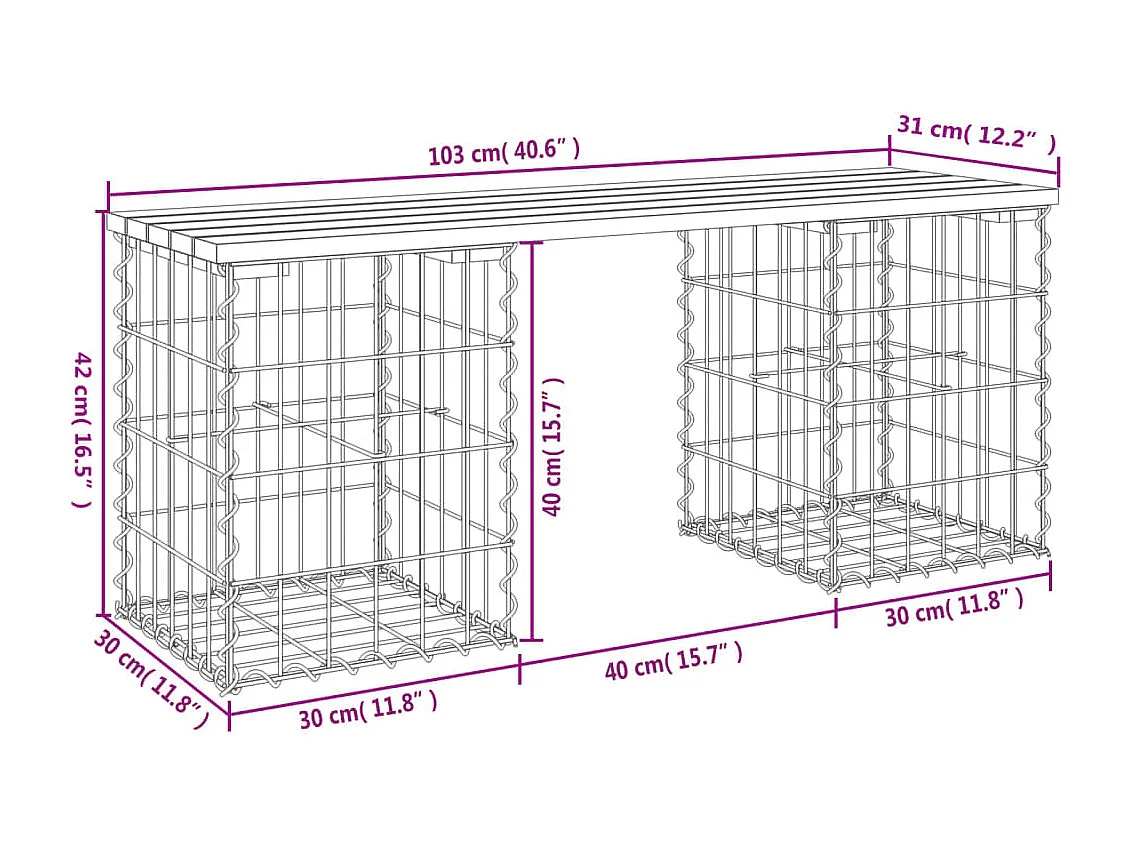 Banc de jardin design gabion 103x31x42 cm bois de pin imprégné