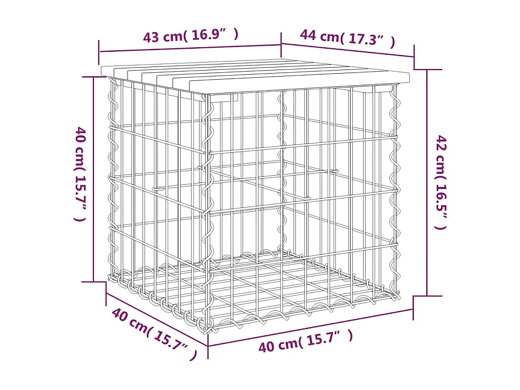 Panca Giardino Design Gabbione 43x44x42 cm Legno Massello Pino