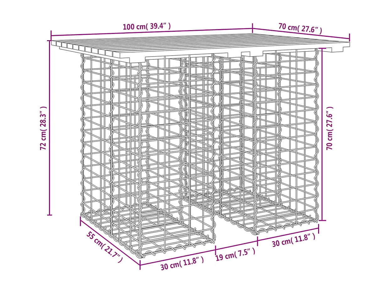 Table de jardin Gabion Design 100x70x72 cm Bois massif Douglas