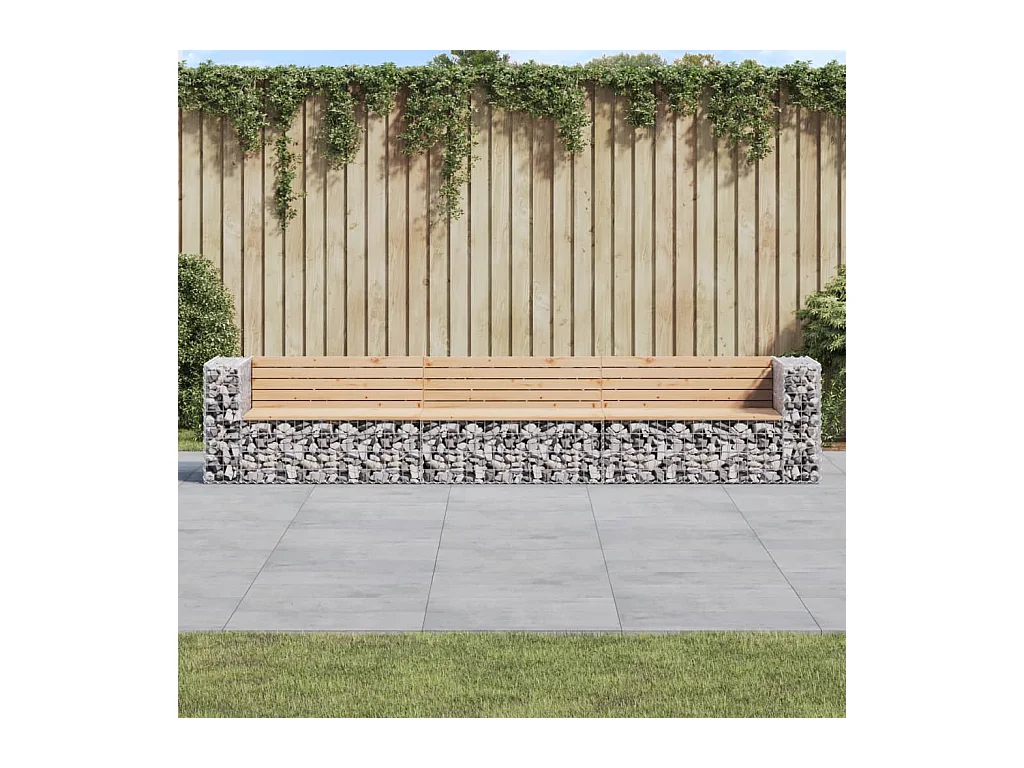 Banc de jardin design gabion 347x71x65,5 cm bois massif de pin