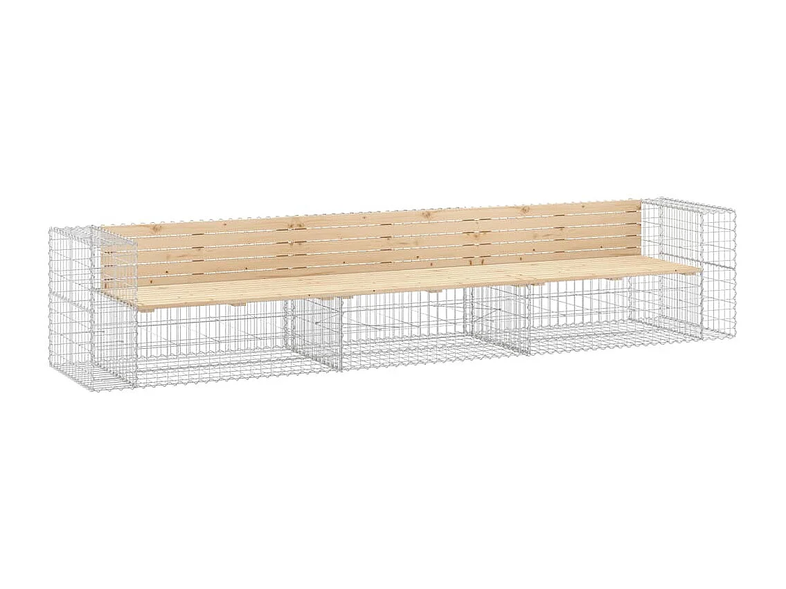 Gartenbank aus Gabionen 347x71x65,5 cm Massivholz Kiefer