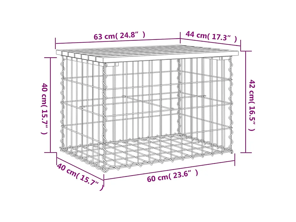 Banc de jardin design gabion 63x44x42 cm bois massif de douglas