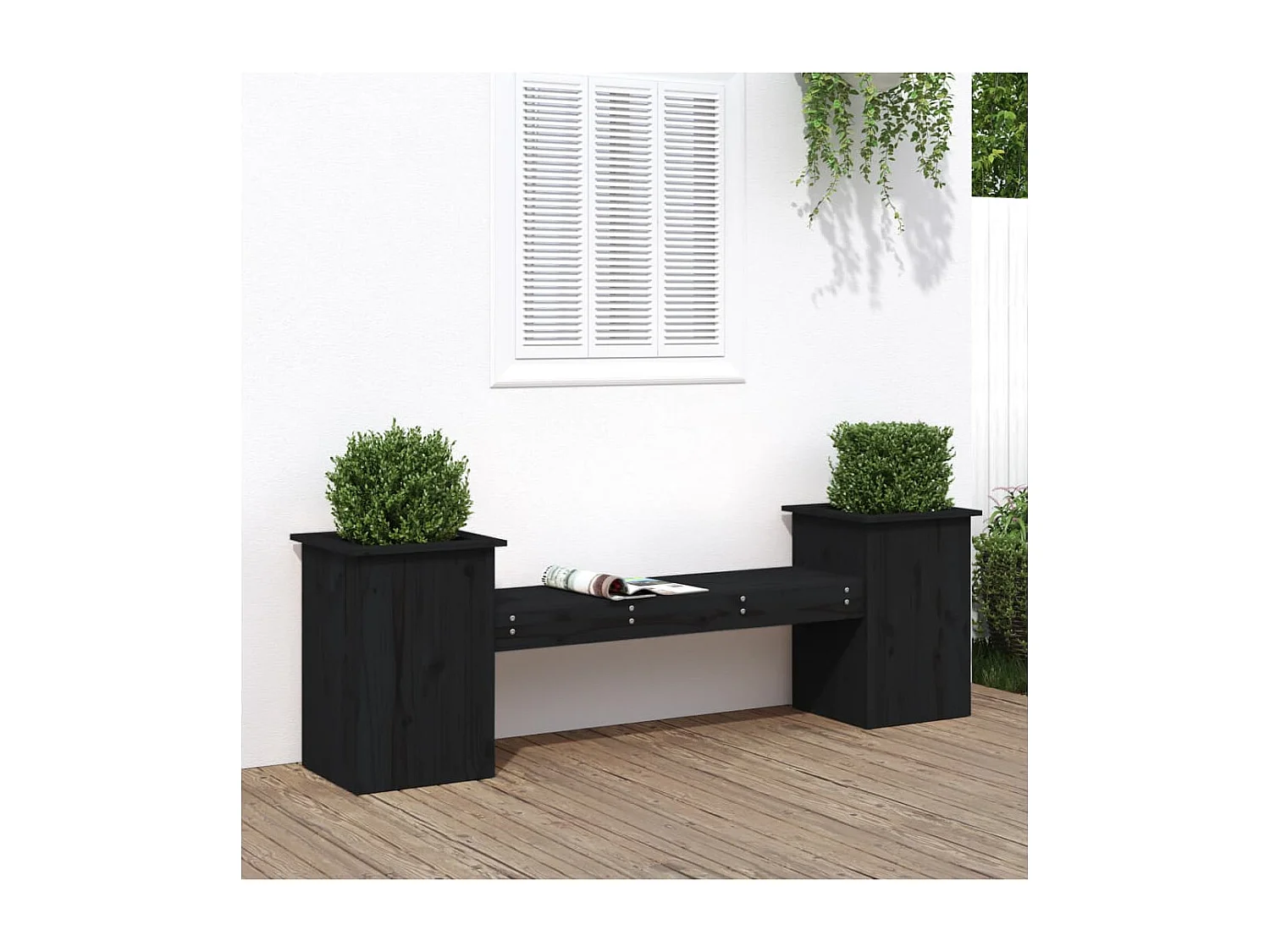 Gartenbank mit Pflanzkübeln Schwarz Massivholz Kiefer
