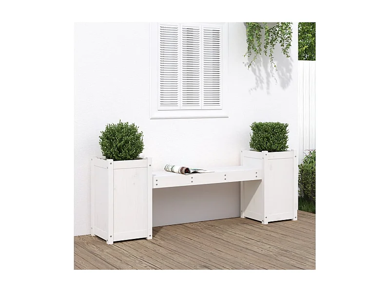 Gartenbank mit Pflanzkübeln Weiß 180x36x63 cm Massivholz Kiefer