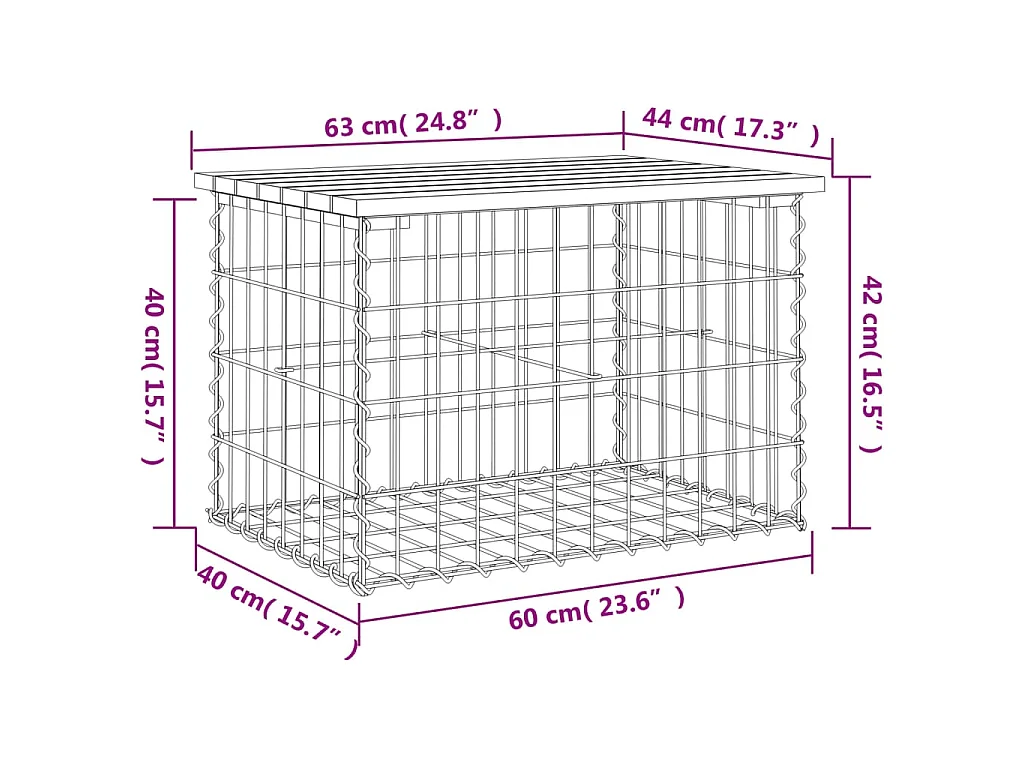 Panca da Giardino Design Gabbione 63x44x42 cm Pino Impregnato