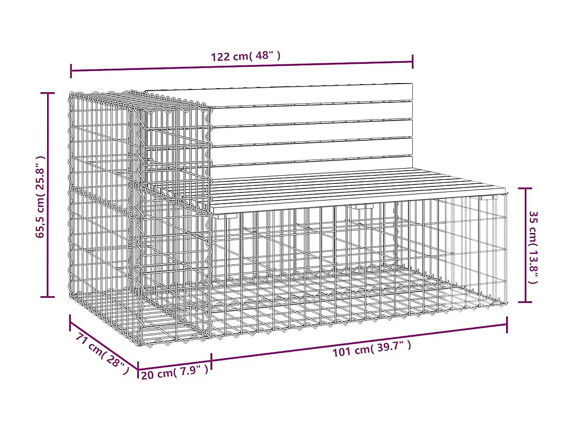 Tuinbank schanskorfontwerp 122x71x65,5 cm geïmpregneerd hout