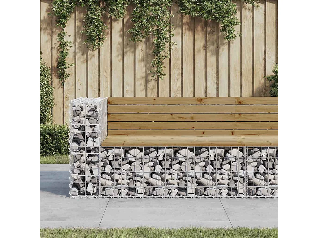 Gartenbank aus Gabionen 122x71x65,5 cm Kiefernholz Imprägniert