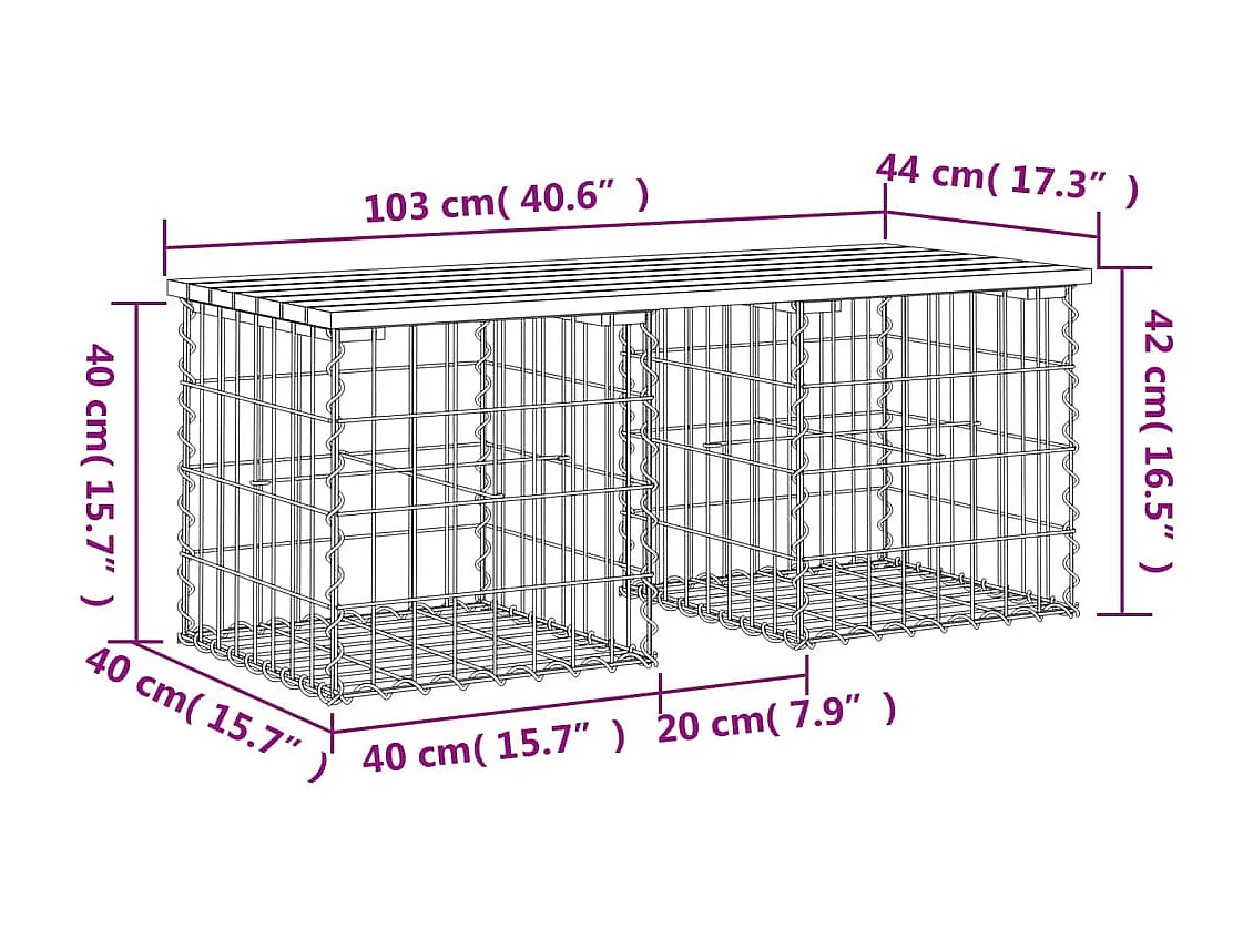 Banco jardim design gabião 103x44x42 cm madeira douglas maciça